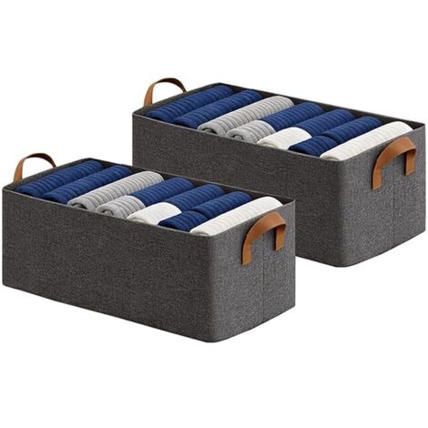 Ensemble de 2 boîtes de rangement pour armoire – Boîte de rangement pliable en tissu avec cadre en métal  Panier de rangement pour armoire, placard, jeans et pulls (Gris, 472820CM) (1/5)