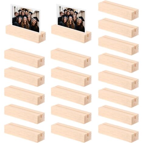 Porte-photos en bois (20 pièces), porte-cartes postales de 10 cm, porte-cartes de table, porte-cartes en bois avec rainure droite, porte-cartes postales, porte-menus photo de mariage (1/3)
