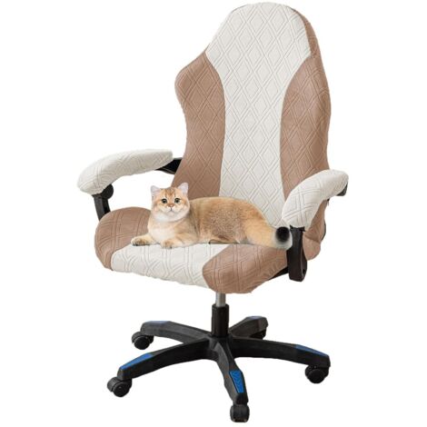 Housse de chaise gaming, avec accoudoirs, sangle élastique, kaki (1/5)