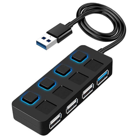 Hub USB 3.0 4 avec interrupteurs alimentation individuels éclairés LED adaptateur HUB USB expander multi USB splitter pour PC (1/5)