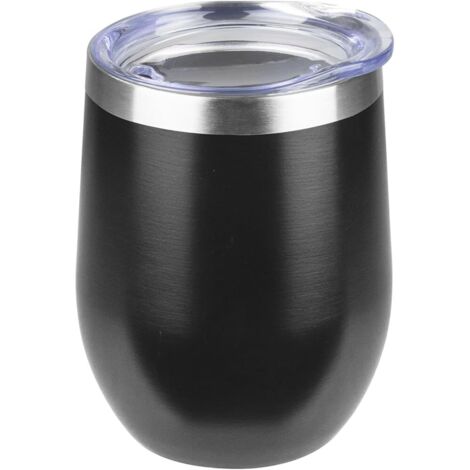 Verre vin isotherme 12oz double paroi acier inoxydable 304 sous vide avec couvercle voyage froid chaud, noir (1/5)