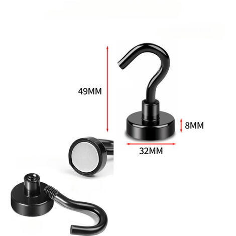 5 crochets magnétiques robustes pour cuisine réfrigérateur suspension plafond barbecue, noir, traction max 36kg