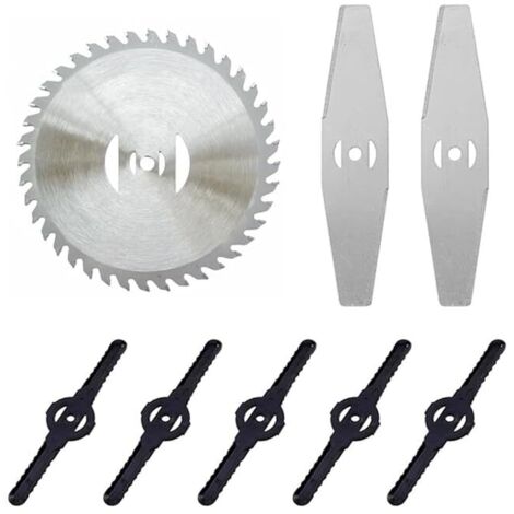 Lame coupe universelle débroussailleuse alliage ronde 11cm avec 2 lames dentées + 5 lames plastique (1/5)