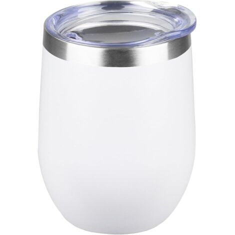 Verre vin isotherme 12oz double paroi acier inoxydable 304 sous vide avec couvercle voyage froid chaud, blanc (1/5)