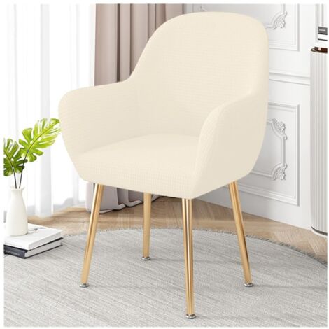 Housse de chaise élastique incurvée avec accoudoirs, design universel, convient aux restaurants, bureaux et tabourets de bar, housse de protection anti-éclaboussures (blanc cassé). (1/5)