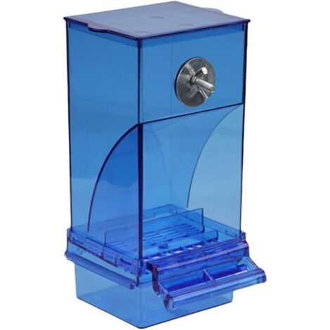 Mangeoire automatique pour oiseaux, mangeoire anti-déversement, accessoires pour cages à oiseaux, récipient alimentaire transparent en acrylique pour perruches, canaris, cacatoès et perroquets (bleu). (1/5)