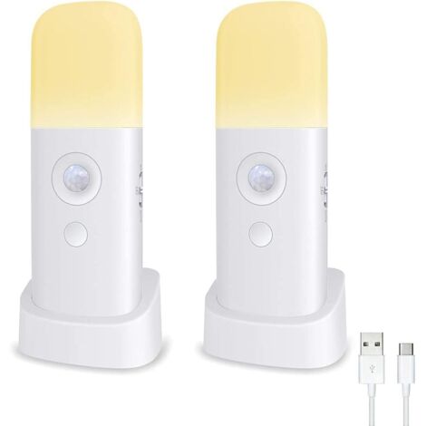 Deux veilleuses LED avec détecteur de mouvement, portée de détection de 5 mètres, réglage de la luminosité sur 5 niveaux — compatibles avec la charge USB-C et adaptées aux chambres, salles de bains et (1/5)