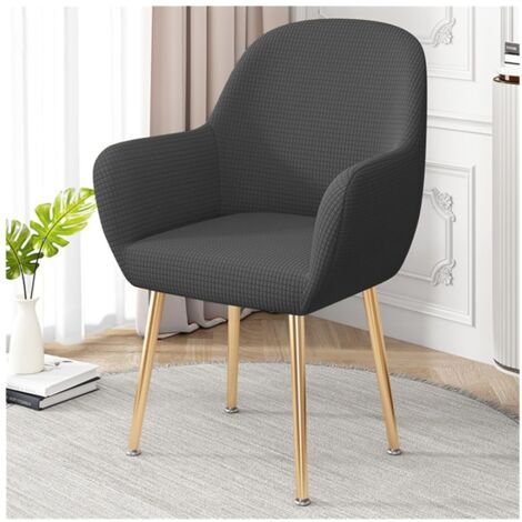 Housse de chaise élastique incurvée avec accoudoirs, design universel, convient aux restaurants, bureaux et tabourets de bar, housse de protection anti-éclaboussures (gris foncé). (1/5)