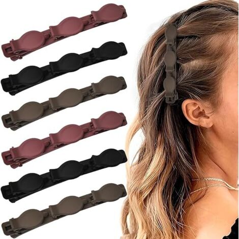 Lot de 6 pinces à cheveux pour femmes et filles avec boucles crantées - Accessoires pour cheveux, outils de tressage - Noir, marron, bordeaux (1/4)