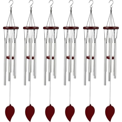 Carillon éolien de style champêtre en 6 pièces, idéal pour les extérieurs aux tons foncés, composé de 6 tubes en aluminium, pour une décoration extérieure élégante dans un jardin, une terrasse ou une (1/4)