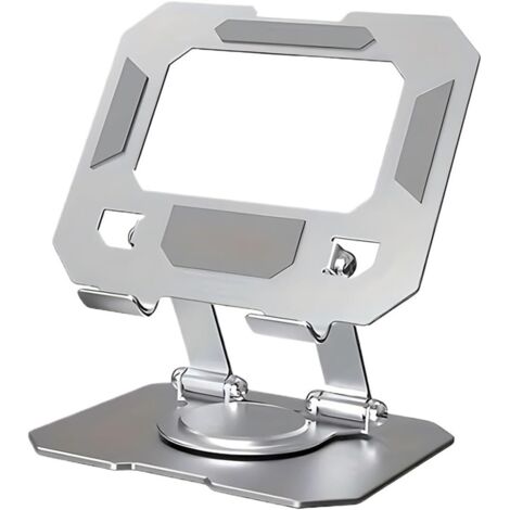 Support de tablette de bureau, support de tablette de bureau rotatif et réglable à 360°, support de tablette pliable en alliage d'aluminium (argent). (1/4)