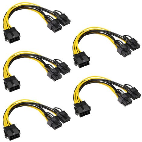 Lot de 5 Cables de DonnéEs D'Alimentation CPU 8 Broches à 2X 8 Broches (6 + 2) pour Miner Double PCI-E PCIE 8 Broches Cordon de Cable RéPartiteur (1/4)