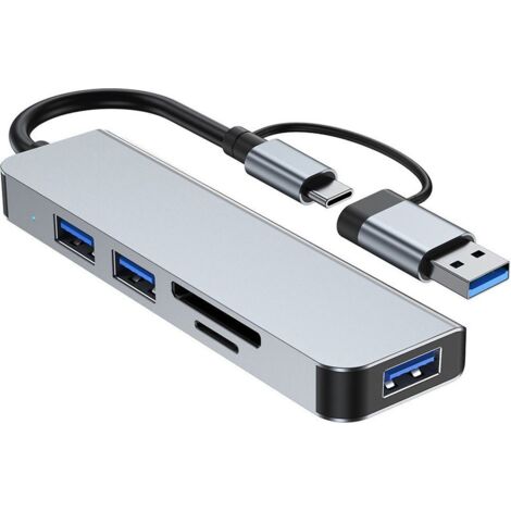 Hub USB-A et USB-C 5 en 2, station d'accueil Type-C, adaptateur multiport, transfert de données rapide USB 3.0, lecteur de cartes SD/TF, compatible avec les ordinateurs de bureau, les ordinateurs port (1/2)