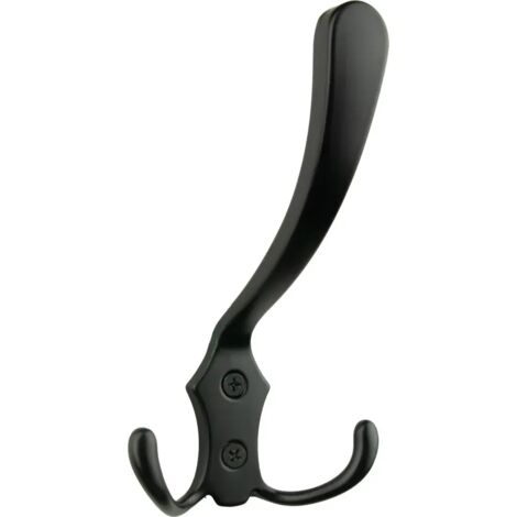 Élégants crochets porte-manteaux en métal noir mat avec trois points de suspension – un organiseur de serviettes et de peignoirs élégant qui s'harmonise avec tous les styles de décoration intérieure. (1/4)