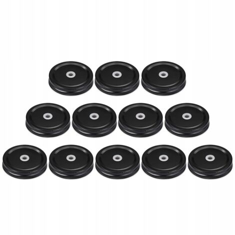 24 couvercles de bocaux noirs avec trou pour paille (1/4)