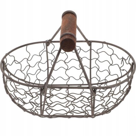Panier en fil de fer noir de style campagnard, idéal pour conserver les fruits et les œufs. (1/4)