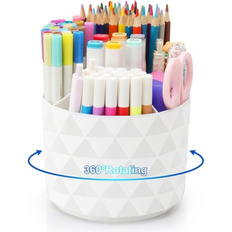 Organiseur de bureau minimaliste, porte-stylo étincelant en forme de diamant, accessoire de bureau rotatif à 360°, organiseur porte-stylo à 5 compartiments, idéal pour le bureau, l'école, la maison et (1/4)