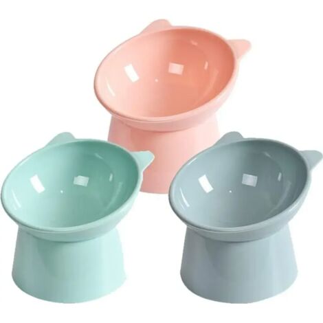 Ensemble de trois gamelles pour chat, comprenant une gamelle rehausseuse avec support inclinable, une gamelle anti-vomissements et une gamelle ergonomique. (1/4)