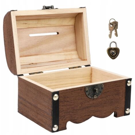 Une petite tirelire en bois rose avec une serrure un modèle classique. (1/4)