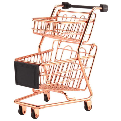 Chariot de courses à deux étages, chariot de supermarché en fer forgé, panier de rangement en métal or rose
