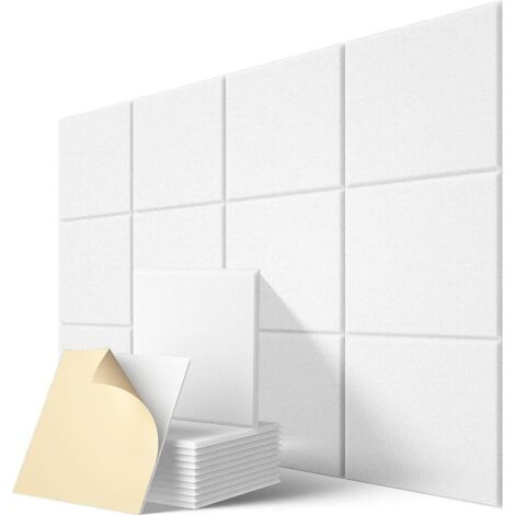 Panneaux acoustiques, paquet de 12 pièces, panneaux acoustiques auto-adhésifs, panneaux muraux haute densité, 3030 cm, blanc. (1/4)