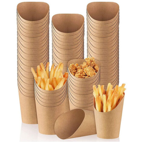 100 boîtes/gobelets de 400 g (14 oz) pour chips, idéaux pour la vente à emporter, les fêtes, la pâtisserie, boîtes en carton marron. (1/3)