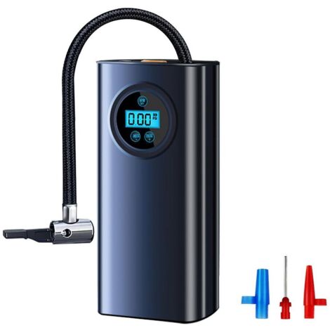 Pompe à air à piles, pompe à air avec écran LCD et 3 adaptateurs d'embout, gonfleur de pneus par compression. (1/3)