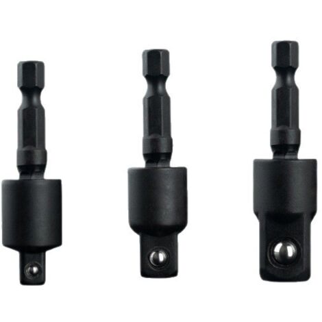 Ensemble de 3 outils d'extension à tête carrée rotative avec douille de tournevis pneumatique à 360 degrés (1/2, 3/8, 1/4, noir) (1/5)