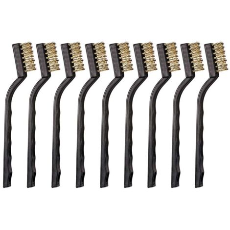 Ensemble de 9 mini-brosse en laiton, brosse à dents à manche incurvé pour nettoyer les scories de soudure et la rouille. (1/5)
