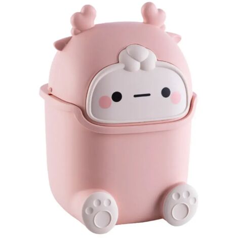 Poubelle de bureau et de maison en plastique rose, grande capacité, à couvercle rabattable et anti-poussière, en forme d'animal - idéale pour le bureau et la maison (1/4)