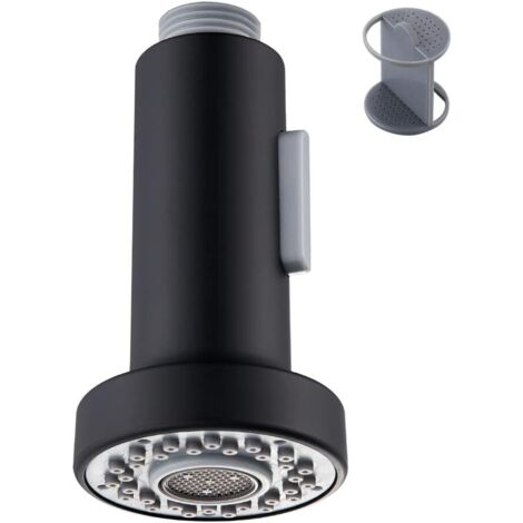 Tête de douchette coudée simple pour robinet, raccord fileté extérieur G 1/2 ou 13/16 pouce, remplacement de douchette de robinet d'évier avec modes de débit et de pulvérisation, noir mat. (1/5)