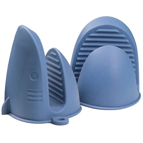 1 paire de maniques pour four à micro-ondes avec un nœud papillon, motif requin de dessin animé, gants en silicone souples et résistants à la chaleur, pinces de cuisine, accessoires de cuisine - bleu