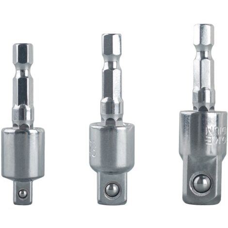 Ensemble de 3 outils d'extension à douille pour tournevis pneumatique à 360 degrés, adaptateur universel, poignée hexagonale, tête carrée rotative (1/2, 3/8, 1/4, argent) (1/5)