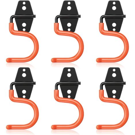 Crochets muraux robustes pour entrepôt, rangement, crochets métalliques pour garage, crochets en fer percés résistants aux charges, crochets muraux pour vélos, lot de 6 - orange (1/5)