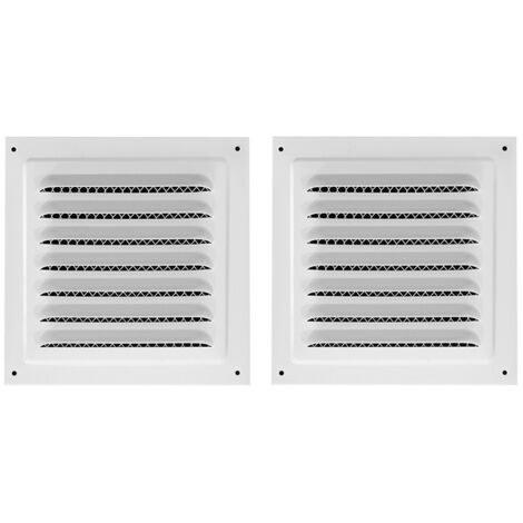 Grille de ventilation carrée en métal, 2 pièces, avec moustiquaire intégrée, adaptée aux portes extérieures, aux combles et aux plafonds de garage (blanc, 30 x 30 cm). (1/5)
