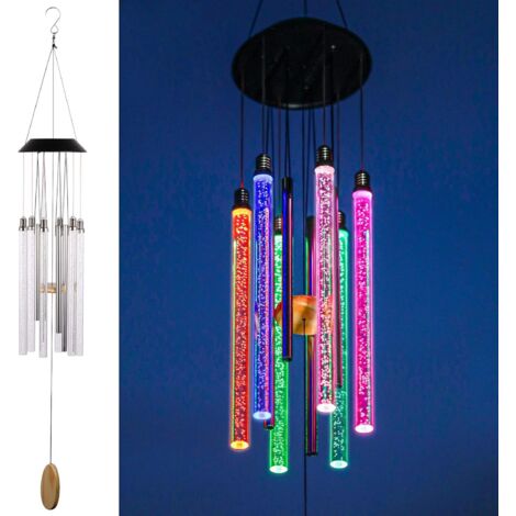 Carillon éolien solaire d'extérieur à 6 tubes LED à couleurs changeantes, décoration de jardin unique, décoration de patio colorée (37 pouces de long) (1/4)