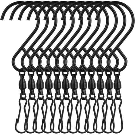 Lot de 12 pinces à crochet rotatives, pinces à crochet en forme de S en forme de moulin à vent, carillons à vent suspendus, torsades en cristal, articles de fête (noir) (1/5)