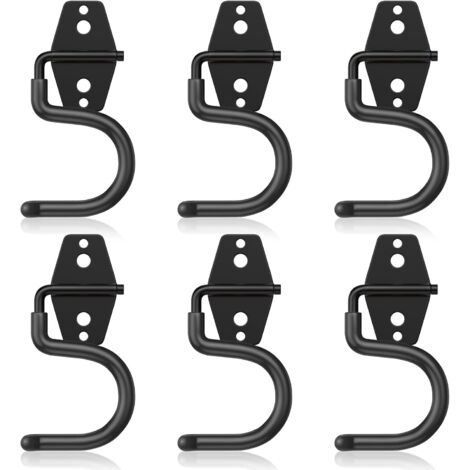 Crochets muraux robustes pour entrepôt, rangement, crochets métalliques pour garage, crochets en fer percés résistants aux charges, crochets muraux pour vélos, lot de 6 - noir (1/5)