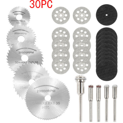 Kit de disques de coupe pour outil rotatif, lame de scie circulaire, disque de coupe pour résine, disque de coupe accessoire avec poignée de 0,3 cm, convient pour le bois, le verre, le plastique, la p (1/5)