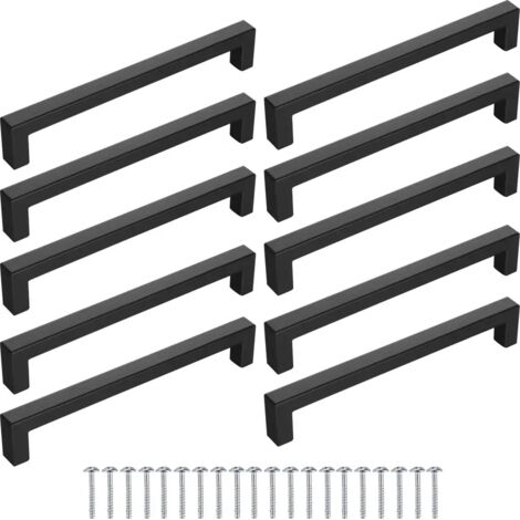 10 poignées de meubles noires, carrées, pour accoudoirs, portes de placard, en alliage d'aluminium, poignées simples pour tiroirs/penderies, hauteur 29 mm / largeur 8 mm, entraxe -160 mm (1/5)