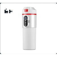 Heated travel mug, 500ml, stainless steel, water heater with LED display, suitable for camping/rapid heating, car beverage heater, car kettle, insulated mug, white.
