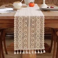 Table runner - Crocheted lace table runner - Bohemian cotton table runner - with tassels, rustic farmhouse style table decoration, woven table decoration, suitable for weddings, bachelor/bachelorette