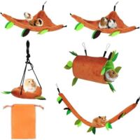 Guinea Pig Toy 5-Piece Set - Hamster Hammock - Small Animal Bed - Forest Theme Jungle Nesting Accessories - Ferret Cage Toy - Rodent (Mice, Small Mouse, Chinchilla) Hammock Tunnel