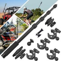 Action camera riding mount, compatible with Insta 360 X4 X5 bicycle handlebar clip mount, compatible with GoPro 59-inch concealed selfie stick with dual clips, suitable for action cameras, motorcycle
