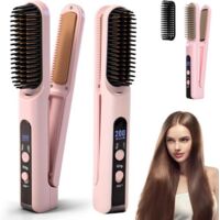 Hair straightener - 2-in-1 ionic comb - Styling comb - Four temperature settings - Ceramic - Heated comb - Suitable for short hair - Women's - Portable - Pink