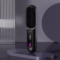 Heated comb for short hair, rechargeable cordless comb, 2-in-1 for straightening and curling, 3 temperature settings (black).