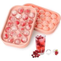 Refrigerator Ice Cube Tray - Two-Piece Set - Silicone Ice Ball Mold with Lid - BPA-Free - Easy to Remove - Make Your Own Round Ice Cubes - Perfect for Cocktails and Coffee - Pink