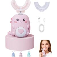 Kids Electric Toothbrush - U-shaped ultrasonic toothbrush, suitable for children aged 2-6 - Dinosaur design, with timer - Includes 2 silicone brush heads