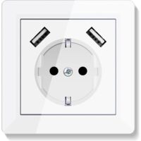 White USB socket with 2 phone and tablet chargers - Embedded mounting box system 55 - Pure white
