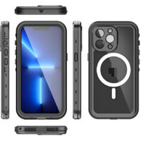 Waterproof phone case for iPhone 15 Pro, magnetic phone case, diving protection, waterproof/shockproof/dustproof phone case, built-in screen protector, full-body protective case (black).